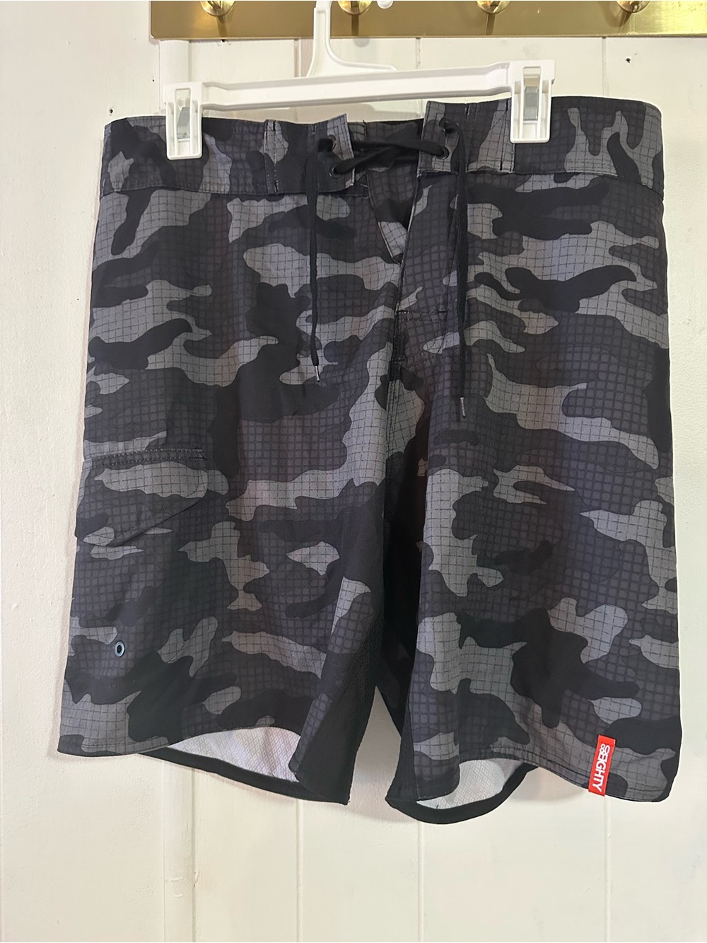 burnside Black & Gray Camo Men’s Swim Board Shorts